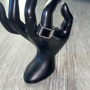 The Stainless Steel Rectangular Face Black Signet Ring (unisex size 11)